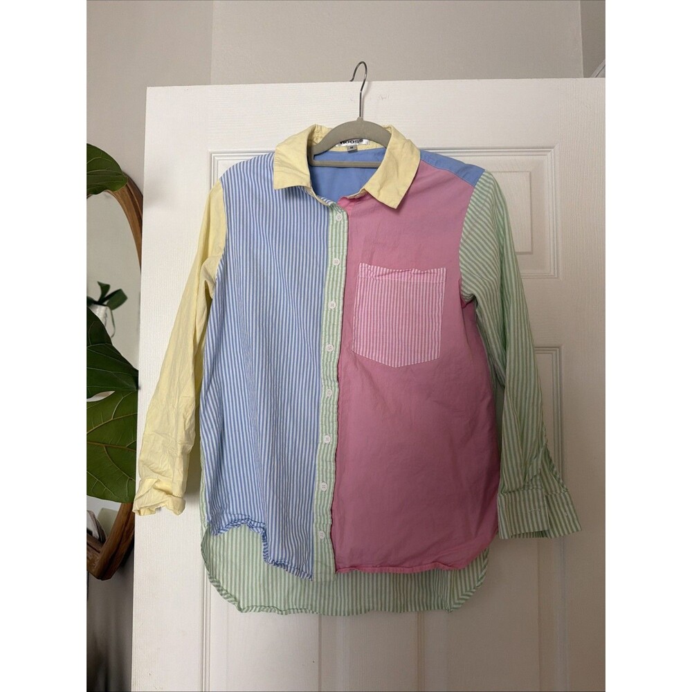Vigoss Pastel Multi-Stripe Colorblock Button-Down Shirt